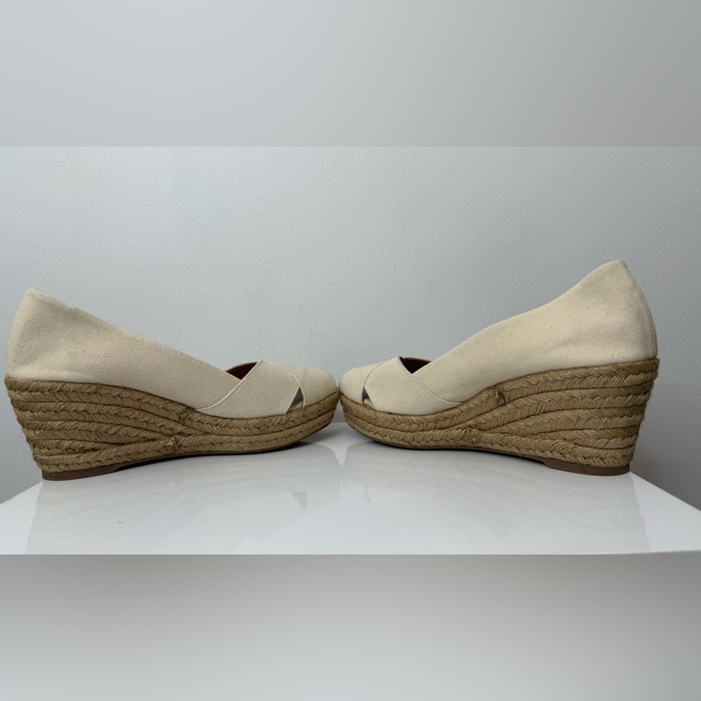 Tory Burch Filipa Canvas Criss Cross Espadrille Wedge Sandal Size 10 Cream Tan - Picture 11 of 15